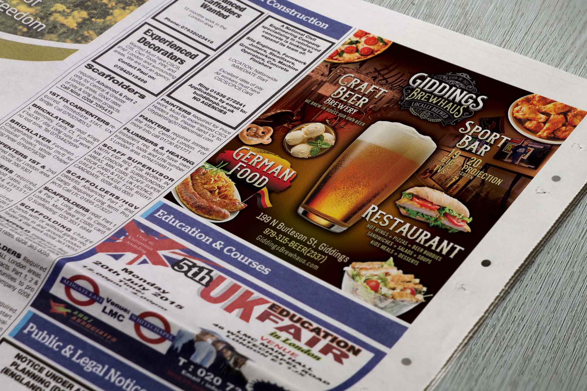 Giddings Brewhaus Newspaper Ad Design